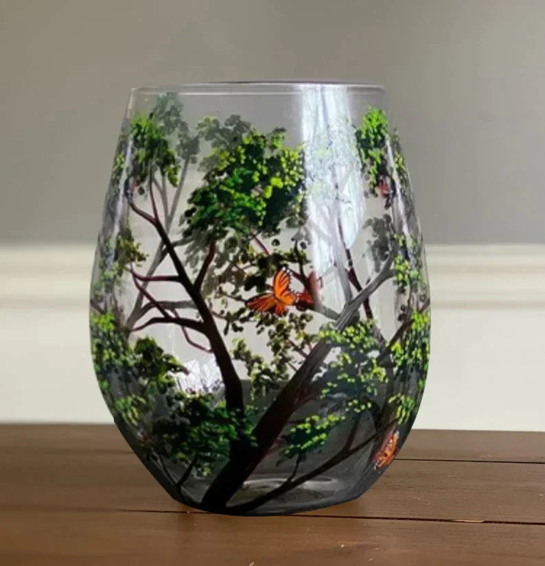 Hand Painted Four Seasons Tree Wine Glasses | Unique Art – Home, Gift