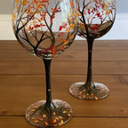Hand Painted Four Seasons Tree Wine Glasses | Unique Art – Home, Gift