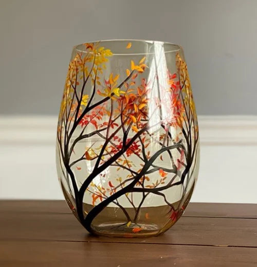 Hand Painted Four Seasons Tree Wine Glasses | Unique Art – Home, Gift