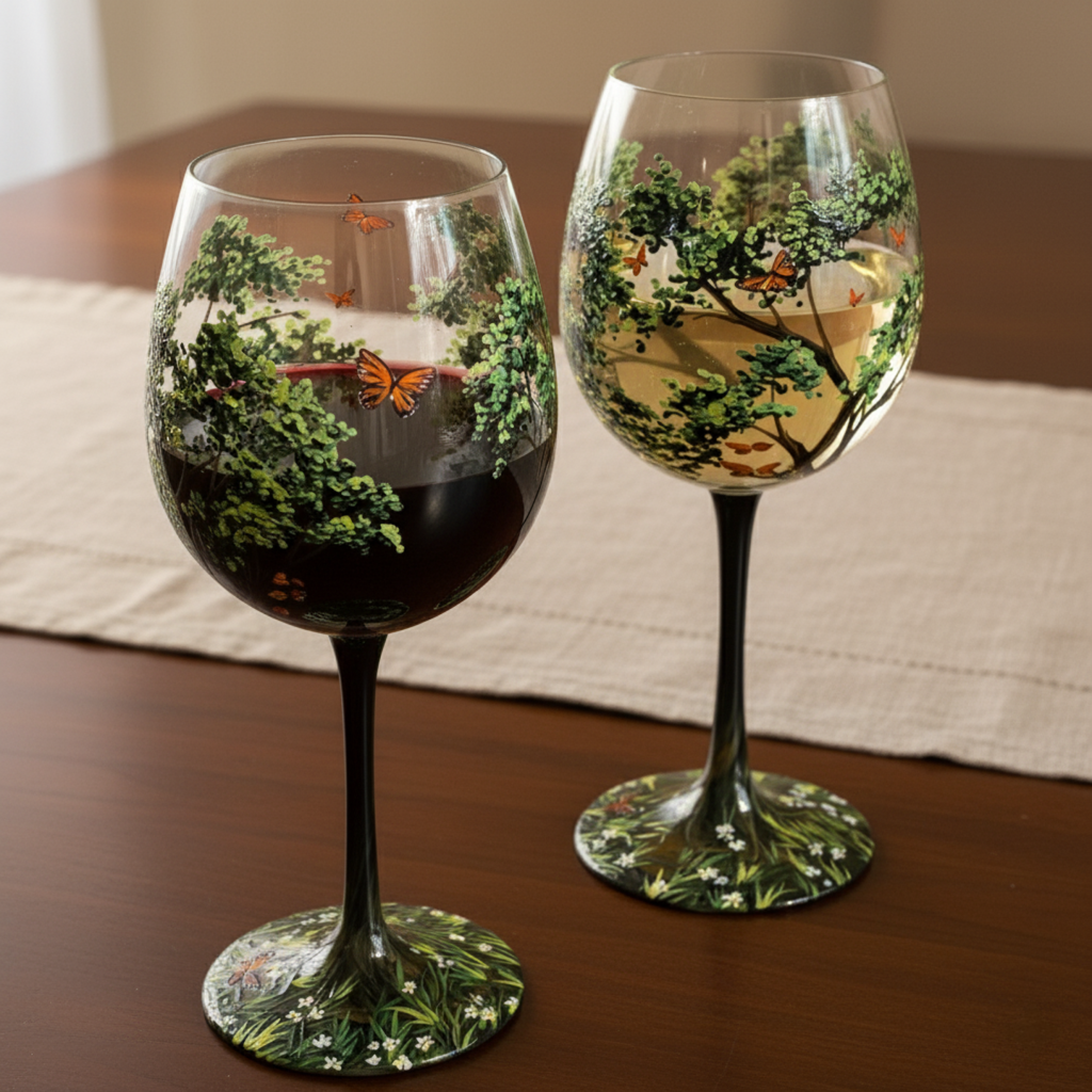 Hand Painted Four Seasons Tree Wine Glasses | Unique Art – Home, Gift