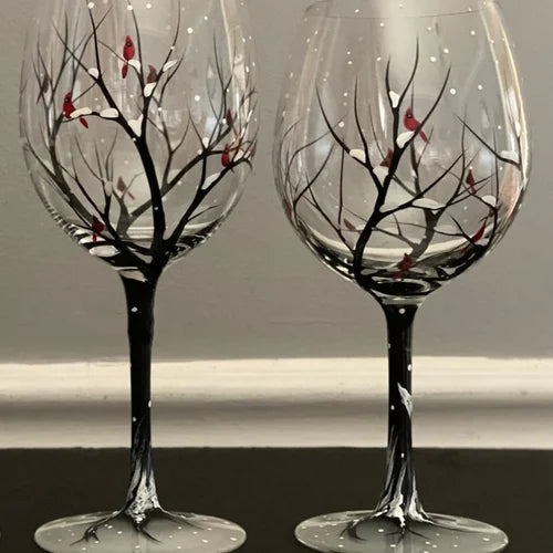 Hand Painted Four Seasons Tree Wine Glasses | Unique Art – Home, Gift