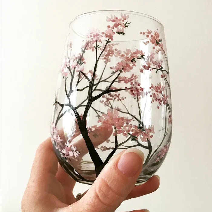 Hand Painted Four Seasons Tree Wine Glasses | Unique Art – Home, Gift
