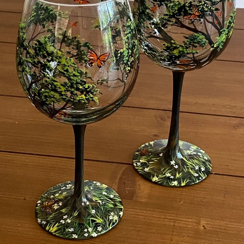 Hand Painted Four Seasons Tree Wine Glasses | Unique Art – Home, Gift