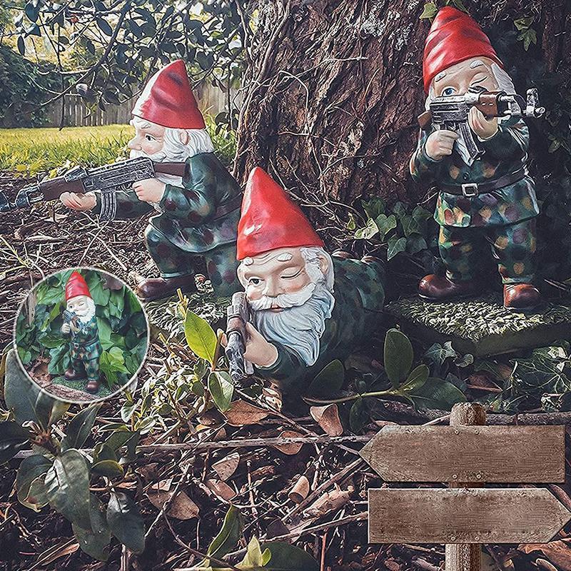 Military Garden Gnome with Camouflage Uniform – Outdoor Decor, Unique Gift