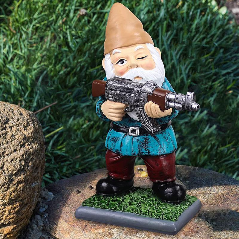 Military Garden Gnome with Camouflage Uniform – Outdoor Decor, Unique Gift