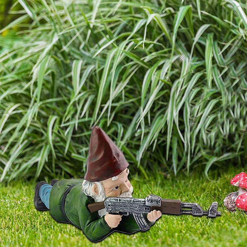 Military Garden Gnome with Camouflage Uniform – Outdoor Decor, Unique Gift