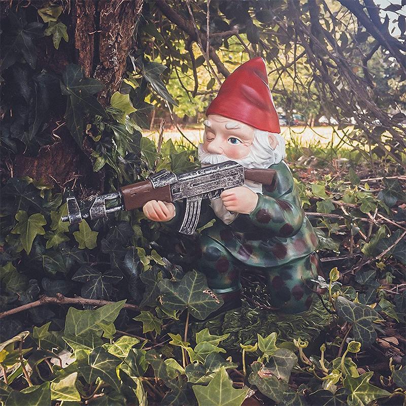 Military Garden Gnome with Camouflage Uniform – Outdoor Decor, Unique Gift