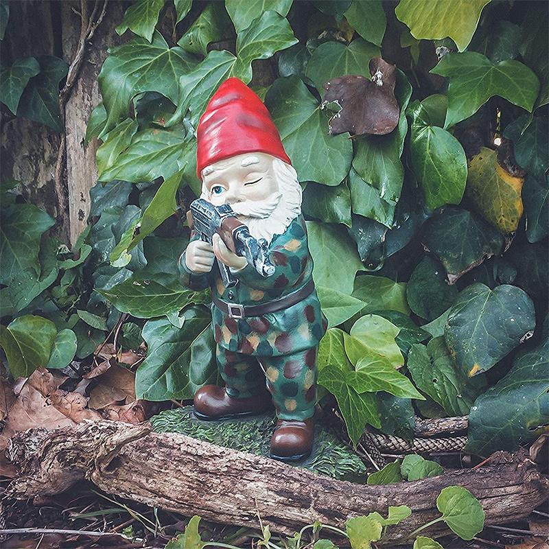 Military Garden Gnome with Camouflage Uniform – Outdoor Decor, Unique Gift