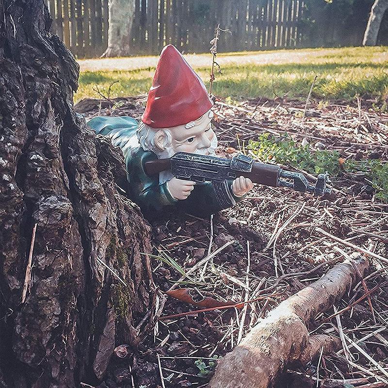 Military Garden Gnome with Camouflage Uniform – Outdoor Decor, Unique Gift