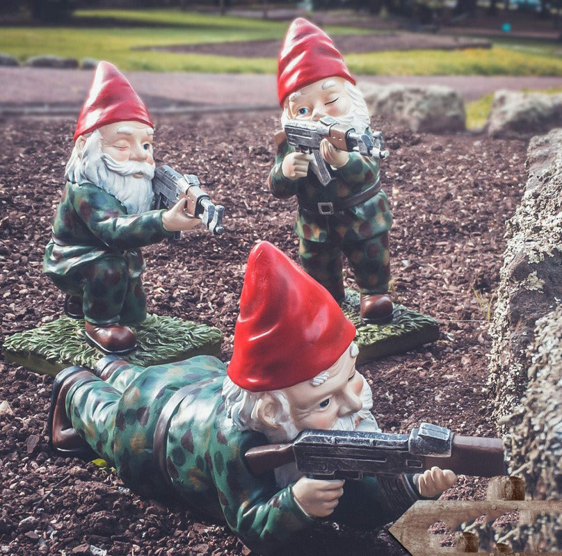 Military Garden Gnome with Camouflage Uniform – Outdoor Decor, Unique Gift