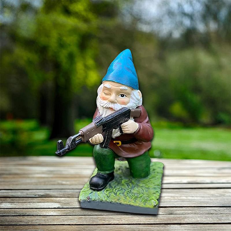Military Garden Gnome with Camouflage Uniform – Outdoor Decor, Unique Gift