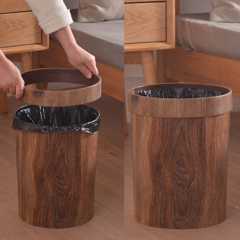 Retro Wood Grain Trash Can – Elegant Home Decor, Space-Saving Solution