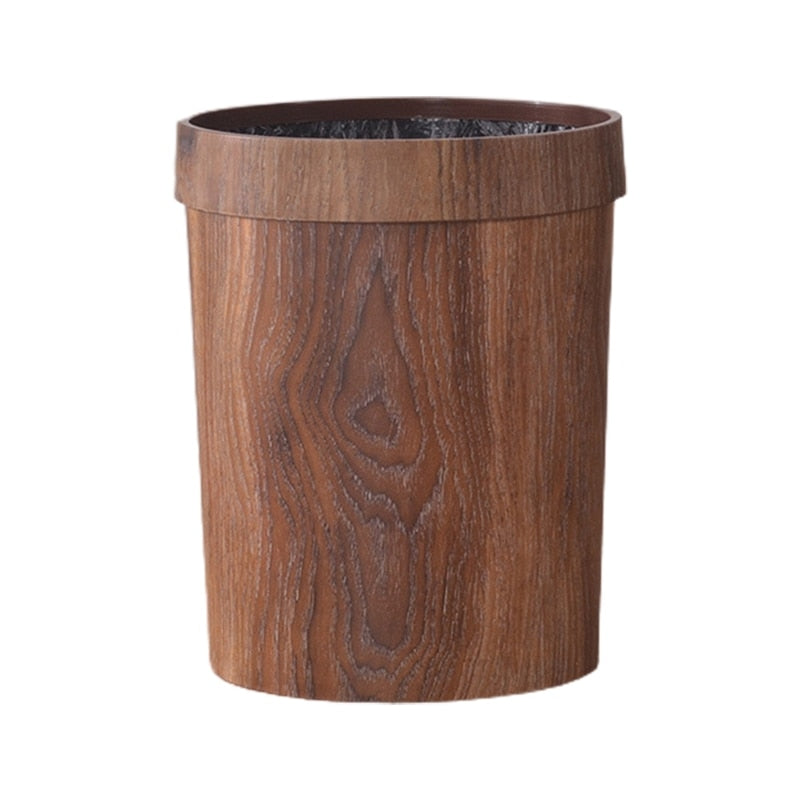 Retro Wood Grain Trash Can – Elegant Home Decor, Space-Saving Solution