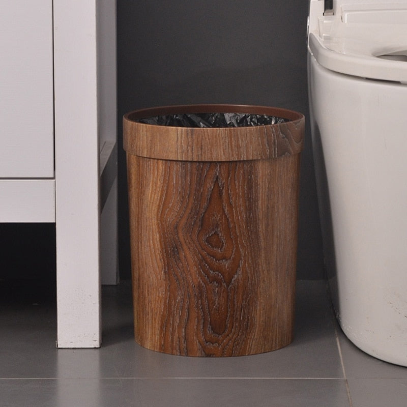 Retro Wood Grain Trash Can – Elegant Home Decor, Space-Saving Solution