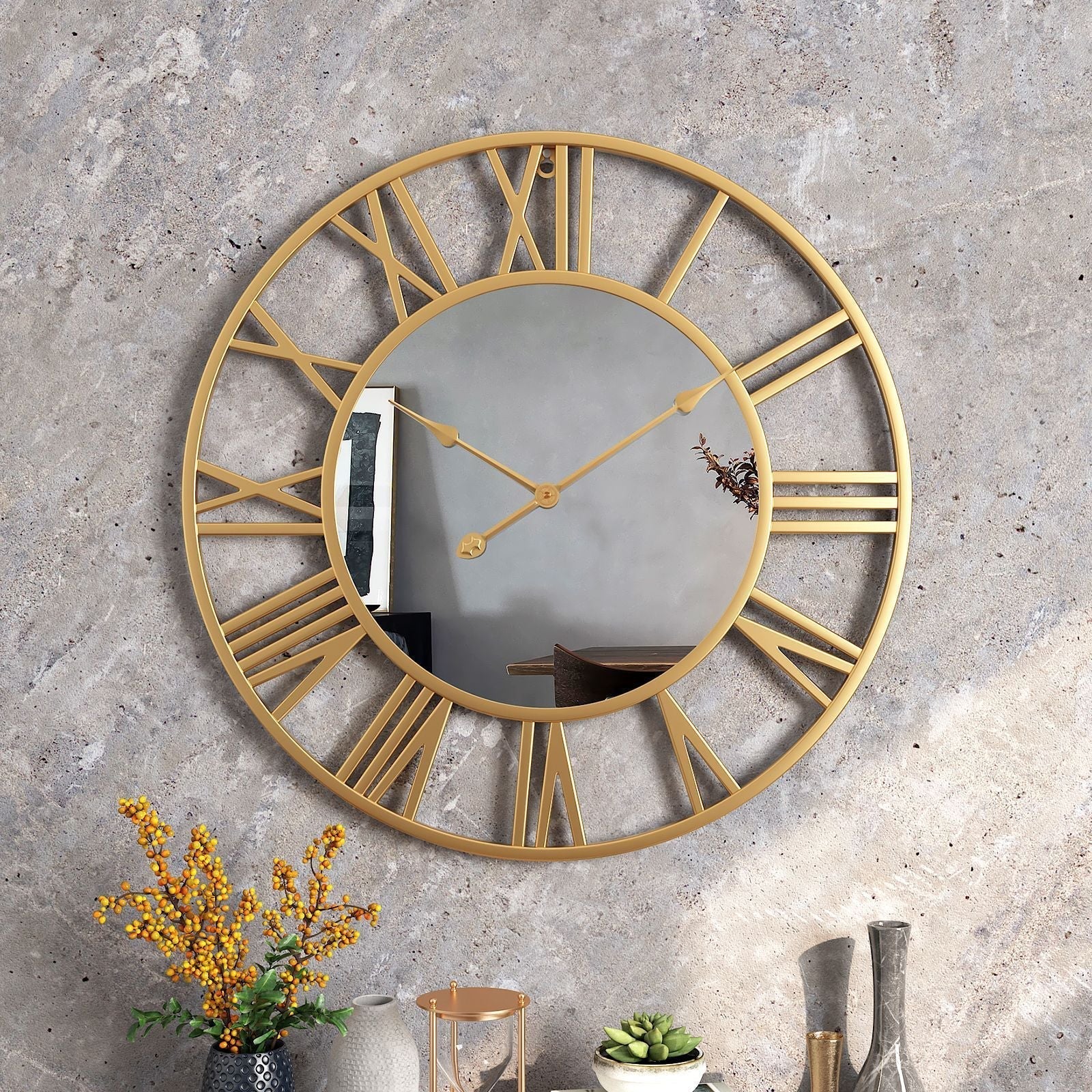 Vintage Metal Wall Clock with Mirror 39cm – Home Decor, Gift