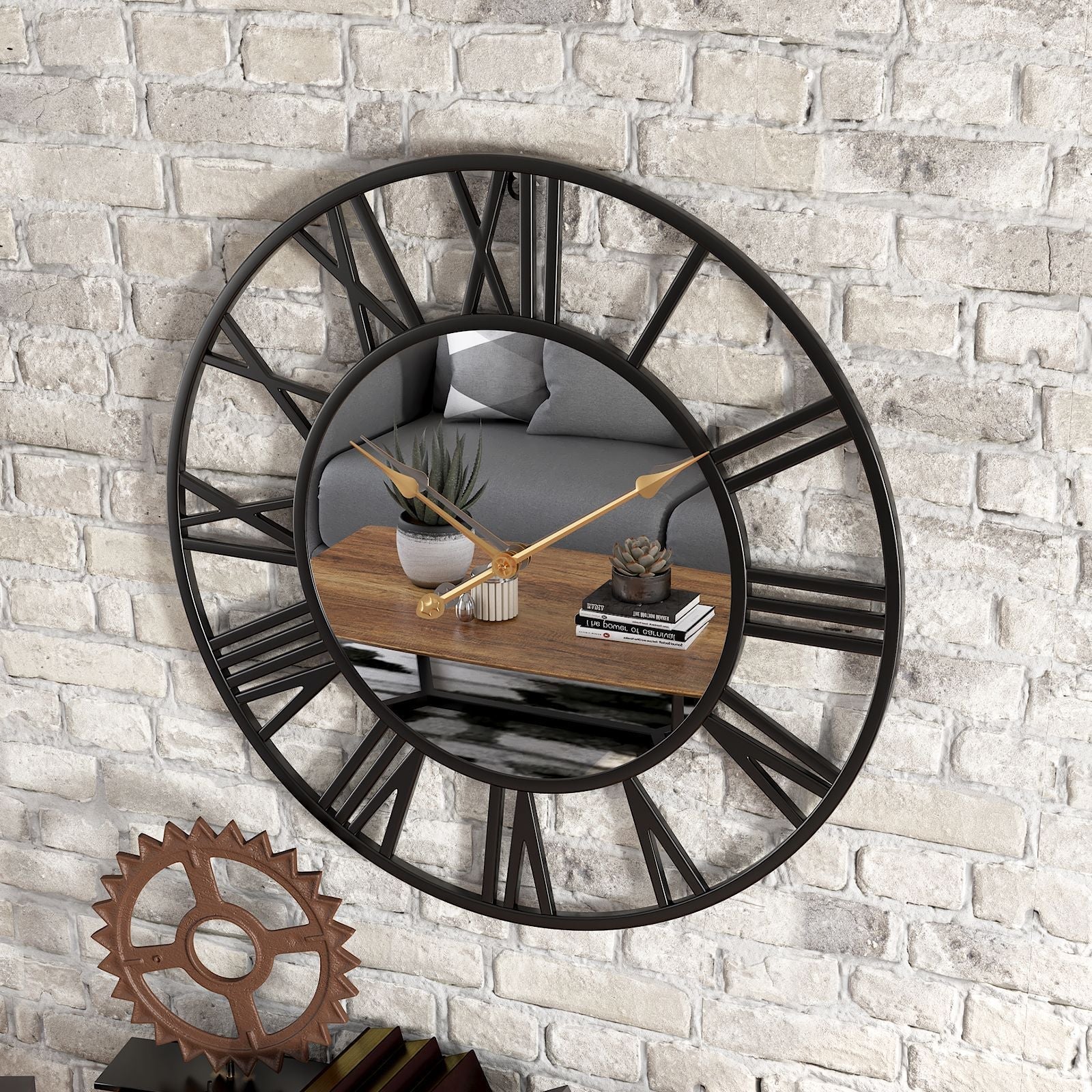 Vintage Metal Wall Clock with Mirror 39cm – Home Decor, Gift