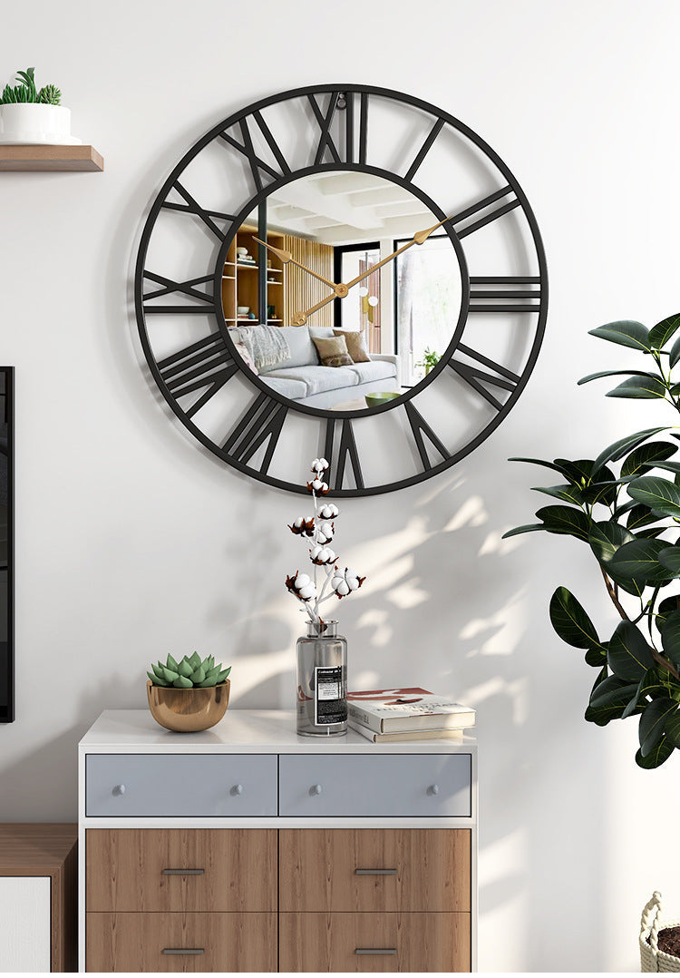 Vintage Metal Wall Clock with Mirror 39cm – Home Decor, Gift