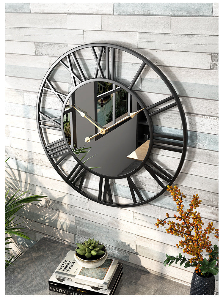 Vintage Metal Wall Clock with Mirror 39cm – Home Decor, Gift