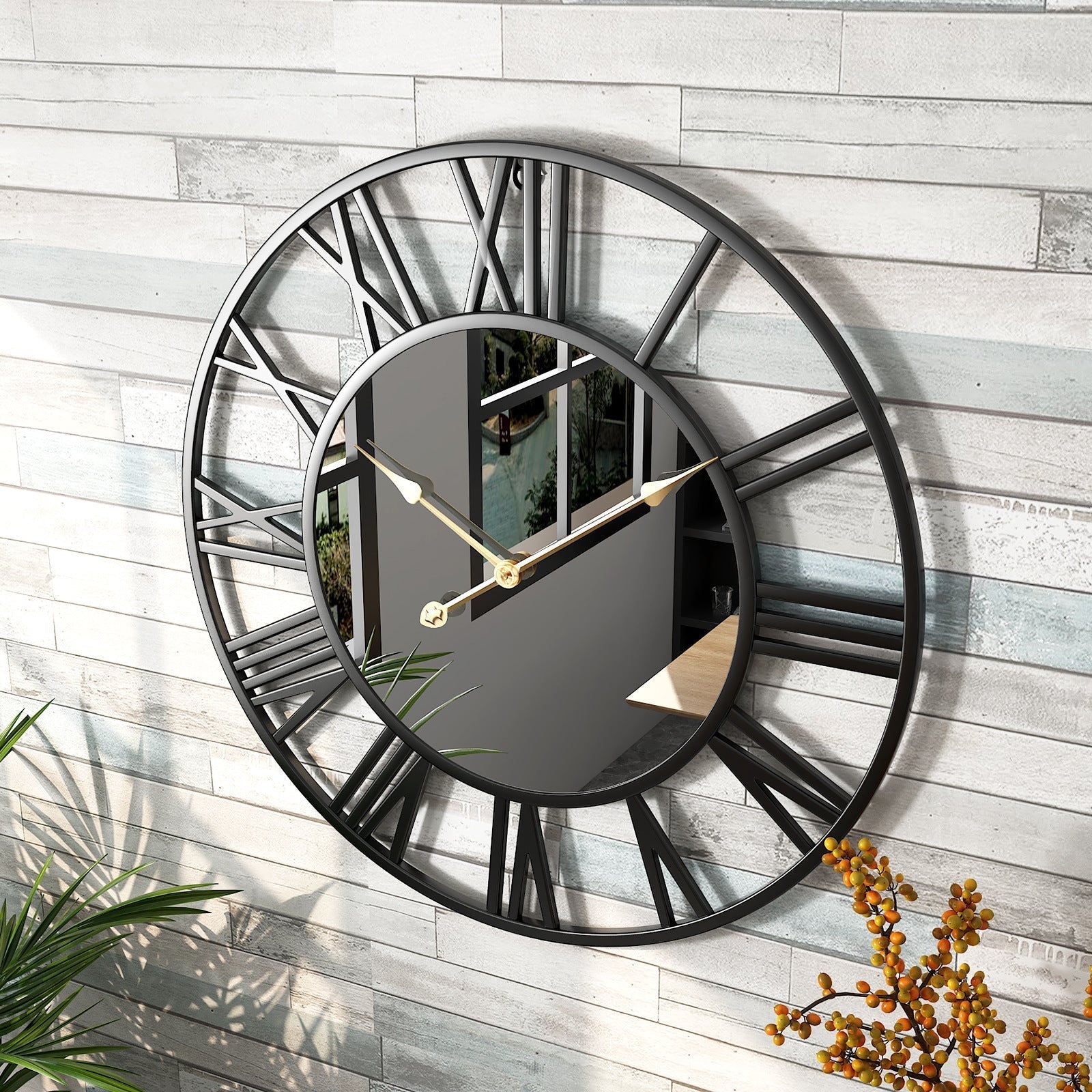 Vintage Metal Wall Clock with Mirror 39cm – Home Decor, Gift