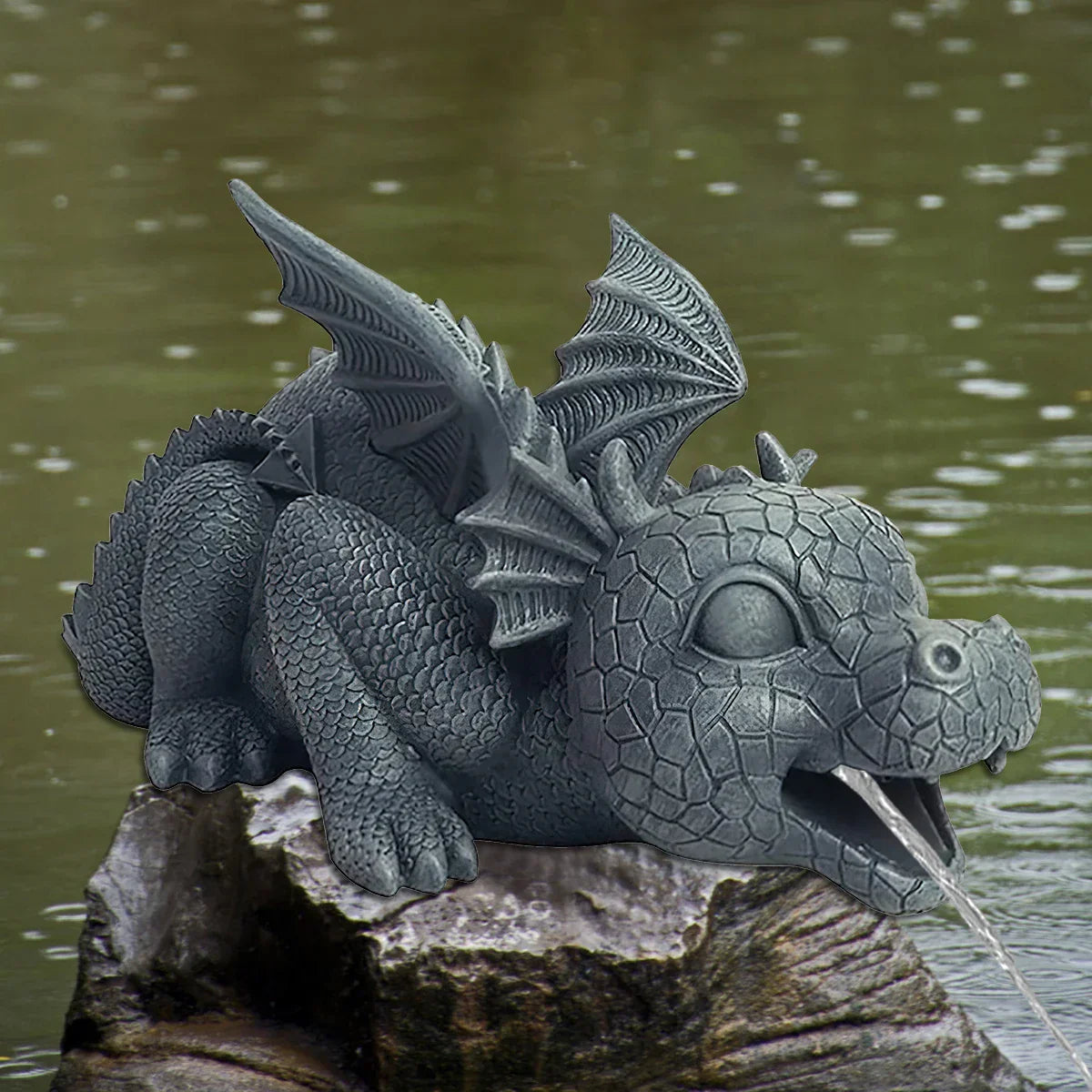 Water Spraying Dragon Statue – Realistic Resin Garden Decoration, Weatherproof