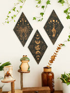 Wooden Wall Decoration Rhombus Black Moon Phases – Boho Home Decor, Aesthetic Gift