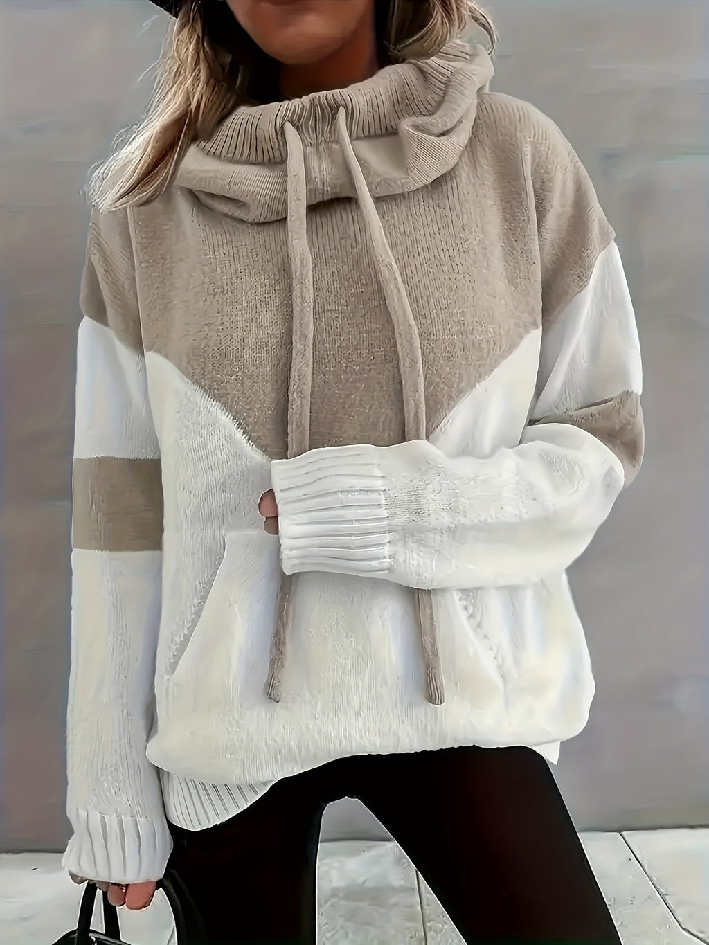 Women's Color-Block Hooded Pullover – Casual Wear, Everyday Comfort