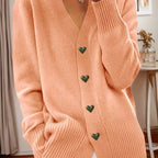 Women's V-Neck Cardigan Heart-Button – Casual Wear, Layering