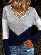 Women's V-Neck Colorblock Sweater – Casual Wear, Stylish Layering