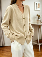 Women's V-Neck Cardigan Heart-Button – Casual Wear, Layering