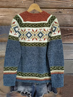 Women's Patterned Button-Front Cardigan – Casual Wear, Layering