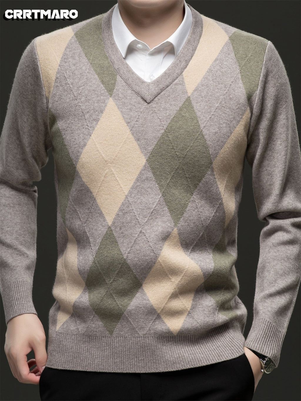 Men's Argyle V-Neck Sweater | Classic Style – Casual Wear, Office Attire