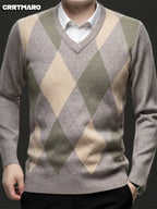 Men's Argyle V-Neck Sweater | Classic Style – Casual Wear, Office Attire