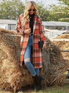 Women's Longline Plaid Coat – Casual Wear, Stylish Layering