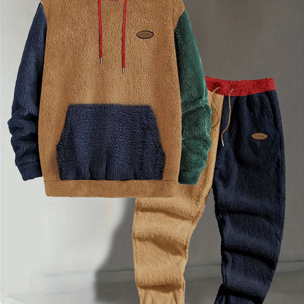 Men's Cozy Color-Block Two-Piece Set – Casual Wear, Comfortable Style