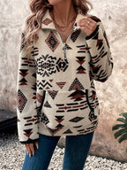 Women's Aztec-Print Quarter-Zip Pullover – Casual Wear, Layering
