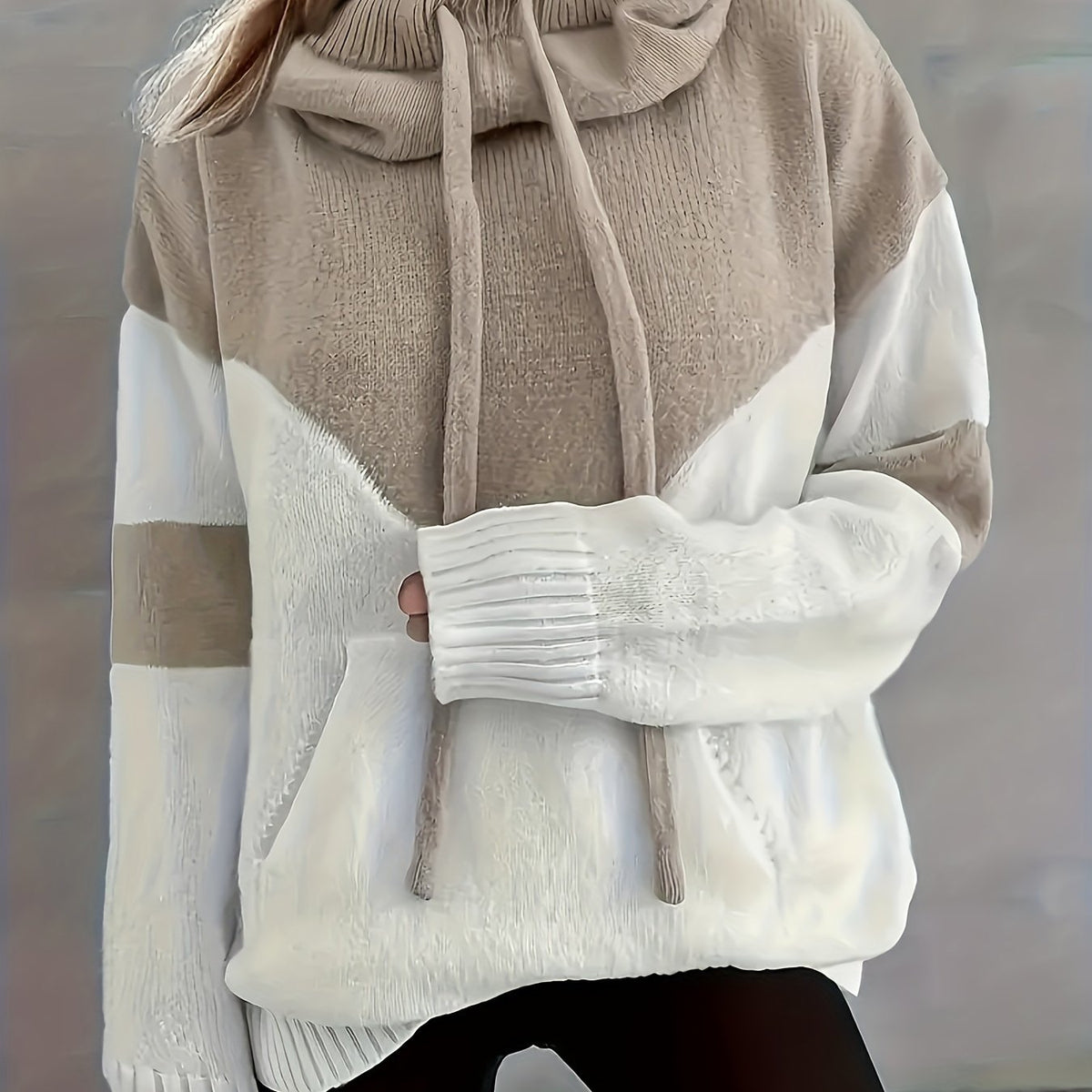 Women's Color-Block Hooded Pullover – Casual Wear, Everyday Comfort