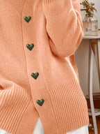 Women's V-Neck Cardigan Heart-Button – Casual Wear, Layering