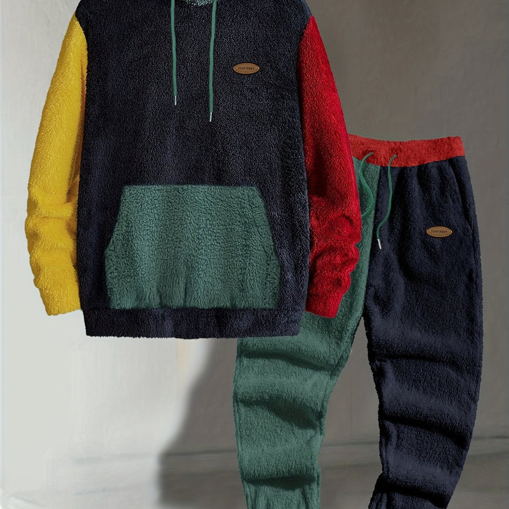 Men's Cozy Color-Block Two-Piece Set – Casual Wear, Comfortable Style