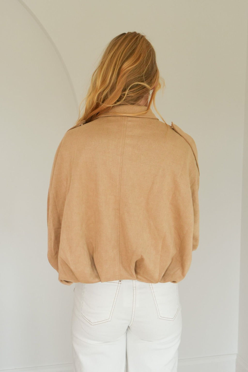 Women's Beige Suede Bomber Jacket – Casual Wear, Stylish Layering