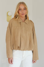 Women's Beige Suede Bomber Jacket – Casual Wear, Stylish Layering
