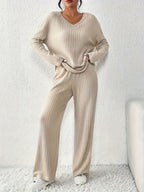 Women's Ribbed Lounge Two-Piece Set – Relaxing, Home Wear