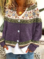 Women's Patterned Button-Front Cardigan – Casual Wear, Layering
