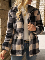 Women's Cozy Checked Hooded Jacket – Casual Wear, Outdoor Activities
