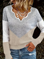 Women's V-Neck Colorblock Sweater – Casual Wear, Stylish Layering