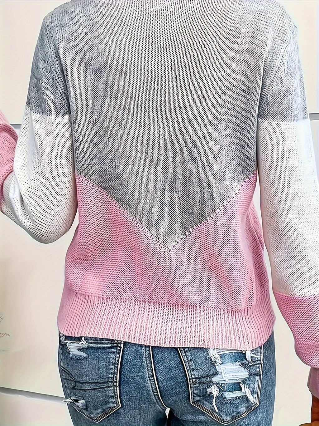 Women's V-Neck Colorblock Sweater – Casual Wear, Stylish Layering