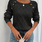 Cable Knit Sweater White Long Sleeve Women's Square Neck – Casual, Office