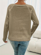 Cable Knit Sweater White Long Sleeve Women's Square Neck – Casual, Office