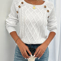 Cable Knit Sweater White Long Sleeve Women's Square Neck – Casual, Office