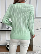 Mint Green Cable Knit Sweater Women's Round Neck Long Sleeve – Casual, Office