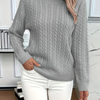 Mint Green Cable Knit Sweater Women's Round Neck Long Sleeve – Casual, Office